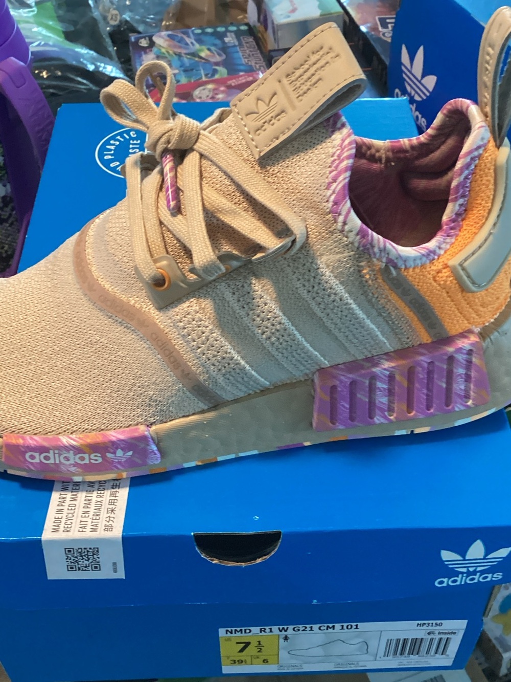 adidas NMD R1 Women’s Sneakers in Peach with Pink and Purple Accents